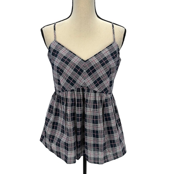 Club Monaco Sleeveless Plaid Peplum Cami Chemise - Blue Pink White - size Medium - Picture 1 of 10